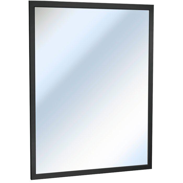 MATTE BLACK - MIRROR - POWDER COATED STAINLESS - INTER-LOCK ANGLE FRAME - PLATE GLASS - 18"W X 36"H